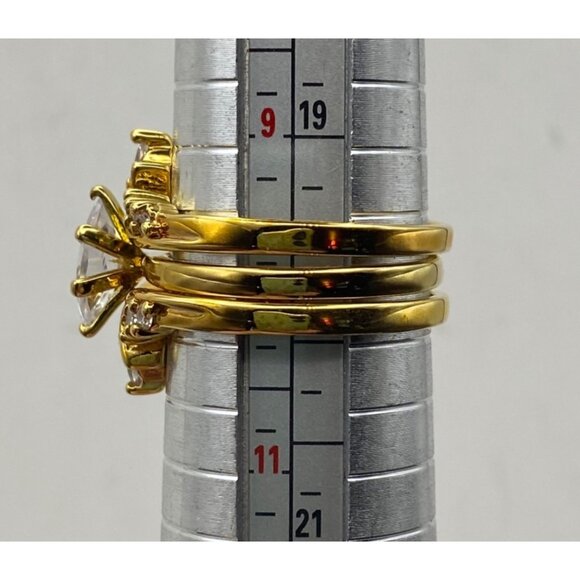 NWT NV Gold Tone 3 Pc Marquise CZ Bridal Ring Set Sz 10 Engagement Enhancers - Picture 5 of 11